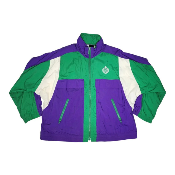 Vtge Retro Liz Sport Colorblock Green Purple Windbreaker Jacket  Size L - Picture 8 of 13